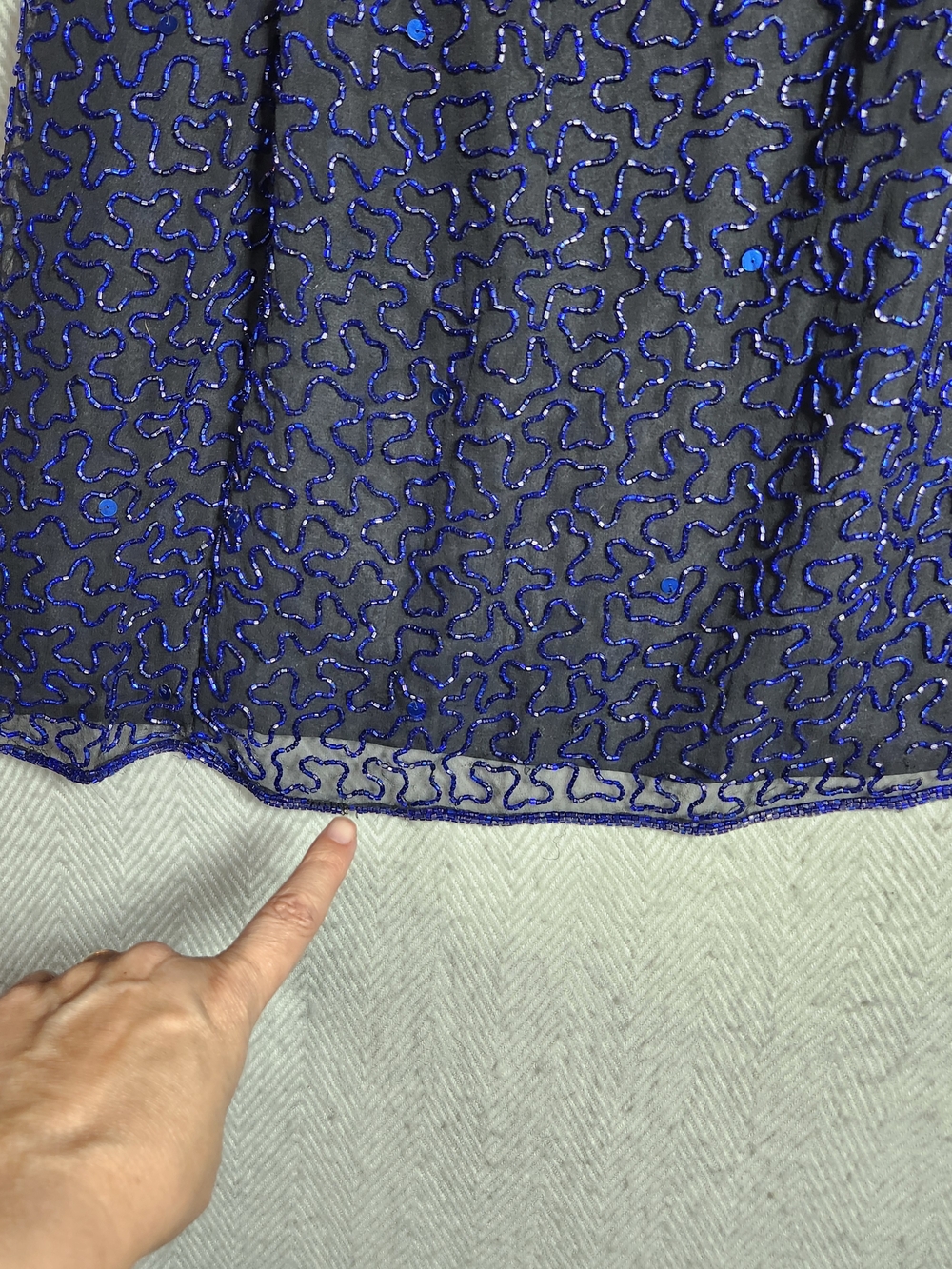Vtg Andretta Donatello Royal Blue Silk, Glass Beaded Maxi Dress Med Read - Picture 13 of 15
